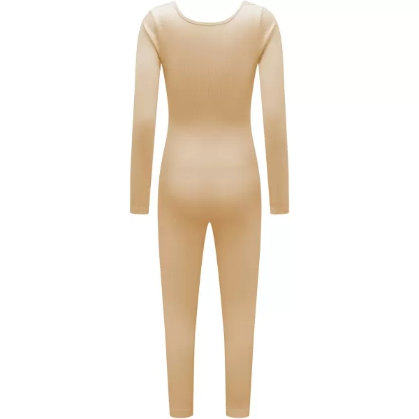 Happy Sailed Women's Jumpsuits Ribbed One Piece Workout Rompers Long Sleeve Front Zipper Bodycon Yoga Romper for Exercise