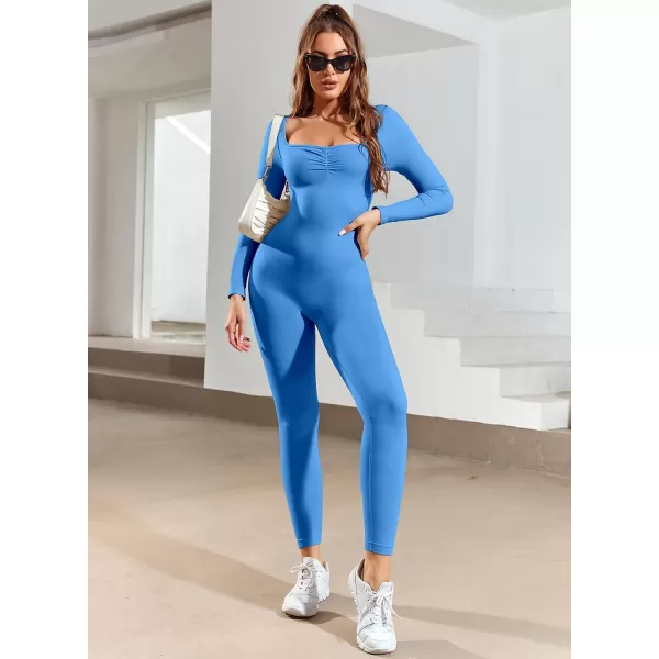 Happy Sailed Women's Jumpsuits Ribbed One Piece Workout Rompers Long Sleeve Front Zipper Bodycon Yoga Romper for Exercise