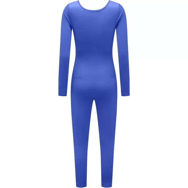Happy Sailed Women's Jumpsuits Ribbed One Piece Workout Rompers Long Sleeve Front Zipper Bodycon Yoga Romper for Exercise