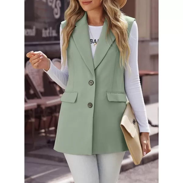Happy Sailed Womens Long Blazer Vest Trendy Two Button Sleeveless Office Blazers Jacket Suit with Pockets