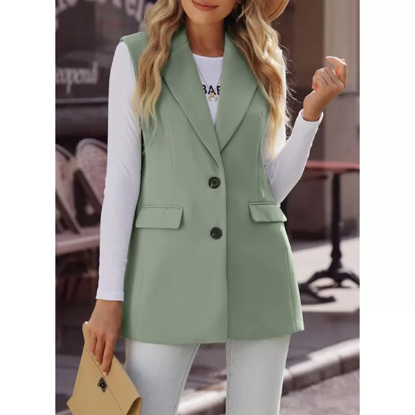 Happy Sailed Womens Long Blazer Vest Trendy Two Button Sleeveless Office Blazers Jacket Suit with Pockets