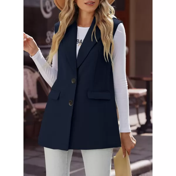 Happy Sailed Womens Long Blazer Vest Trendy Two Button Sleeveless Office Blazers Jacket Suit with Pockets