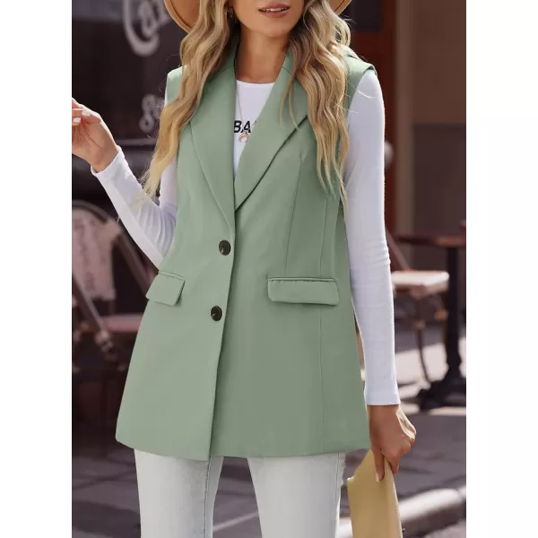 Happy Sailed Womens Long Blazer Vest Trendy Two Button Sleeveless Office Blazers Jacket Suit with Pockets