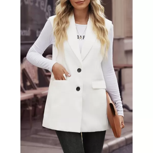 Happy Sailed Womens Long Blazer Vest Trendy Two Button Sleeveless Office Blazers Jacket Suit with Pockets