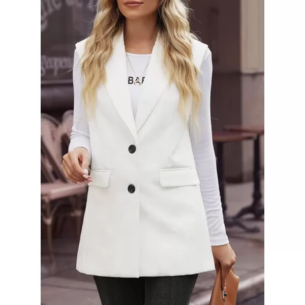 Happy Sailed Womens Long Blazer Vest Trendy Two Button Sleeveless Office Blazers Jacket Suit with Pockets