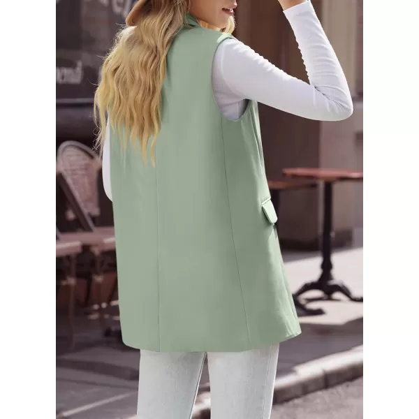 Happy Sailed Womens Long Blazer Vest Trendy Two Button Sleeveless Office Blazers Jacket Suit with Pockets