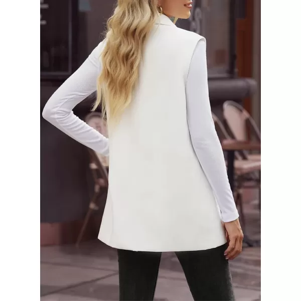 Happy Sailed Womens Long Blazer Vest Trendy Two Button Sleeveless Office Blazers Jacket Suit with Pockets