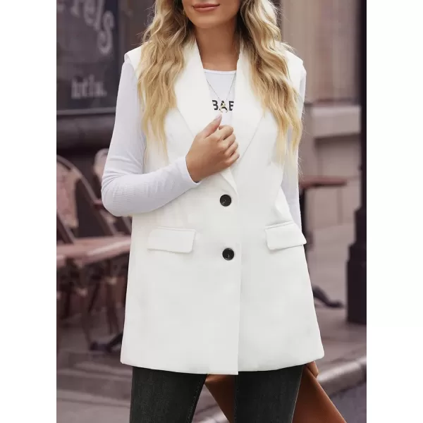 Happy Sailed Womens Long Blazer Vest Trendy Two Button Sleeveless Office Blazers Jacket Suit with Pockets