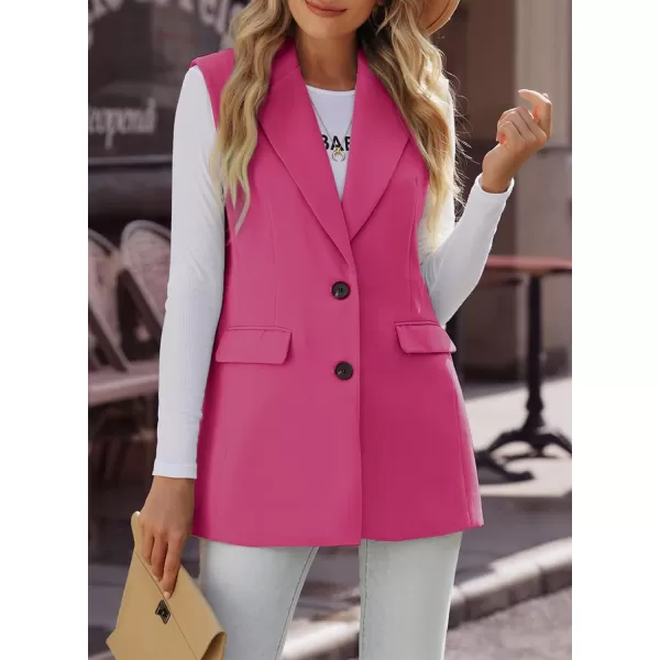 Happy Sailed Womens Long Blazer Vest Trendy Two Button Sleeveless Office Blazers Jacket Suit with Pockets