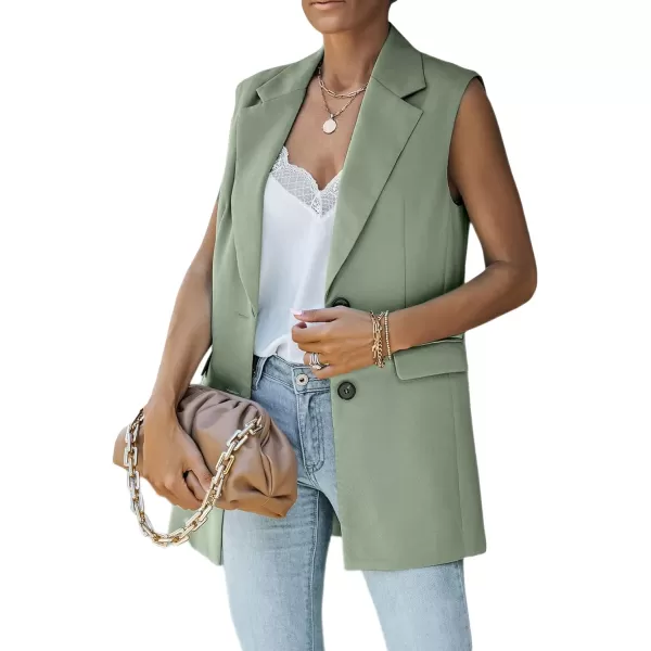Happy Sailed Womens Long Blazer Vest Trendy Two Button Sleeveless Office Blazers Jacket Suit with Pockets