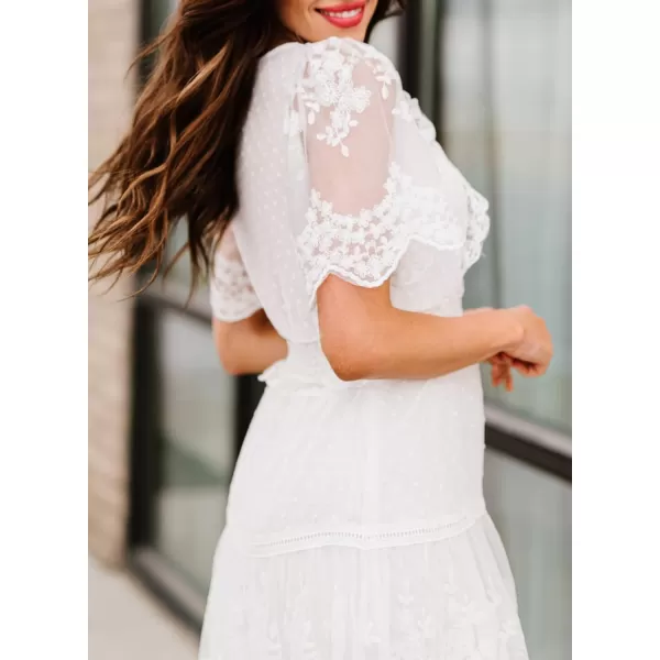 Happy Sailed Womens V Neck Button Down Floral Lace Maxi Dress Short Sleeve Boho Flowy Dresses