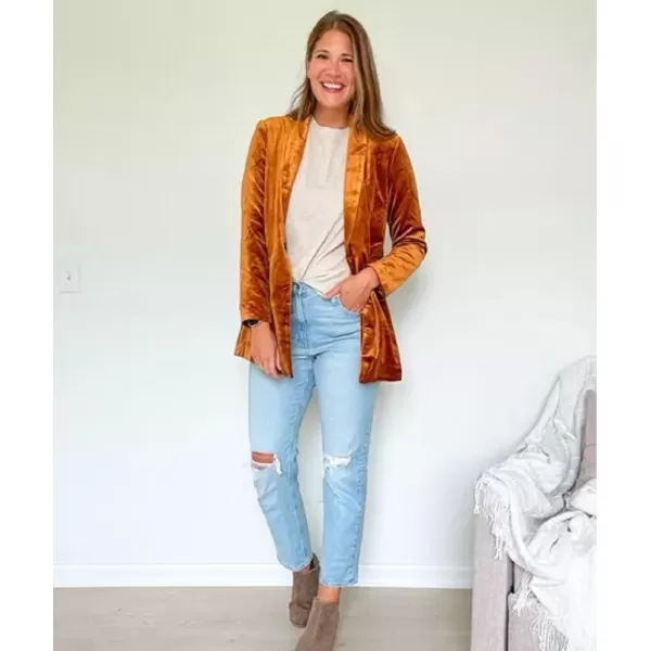 Happy Sailed Women's Velvet Blazer Jackets Casual Long Sleeve Lapel Collar Pocketed Blazer Suits Work Outfits