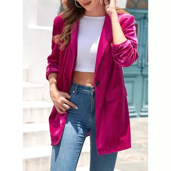 Happy Sailed Women's Velvet Blazer Jackets Casual Long Sleeve Lapel Collar Pocketed Blazer Suits Work Outfits