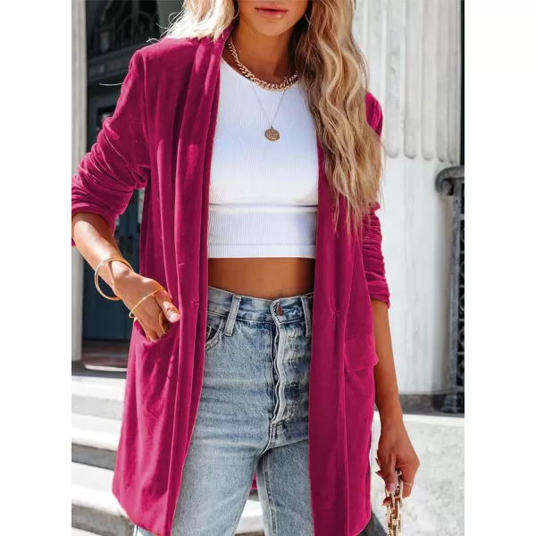 Happy Sailed Women's Velvet Blazer Jackets Casual Long Sleeve Lapel Collar Pocketed Blazer Suits Work Outfits