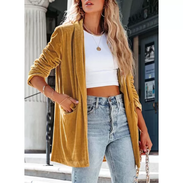 Happy Sailed Women's Velvet Blazer Jackets Casual Long Sleeve Lapel Collar Pocketed Blazer Suits Work Outfits