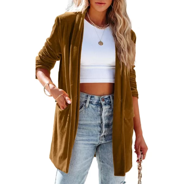 Happy Sailed Women's Velvet Blazer Jackets Casual Long Sleeve Lapel Collar Pocketed Blazer Suits Work Outfits