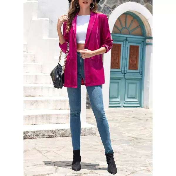Happy Sailed Women's Velvet Blazer Jackets Casual Long Sleeve Lapel Collar Pocketed Blazer Suits Work Outfits