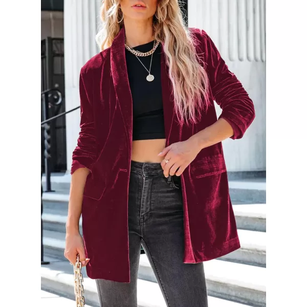 Happy Sailed Women's Velvet Blazer Jackets Casual Long Sleeve Lapel Collar Pocketed Blazer Suits Work Outfits