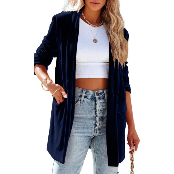 Happy Sailed Women's Velvet Blazer Jackets Casual Long Sleeve Lapel Collar Pocketed Blazer Suits Work Outfits