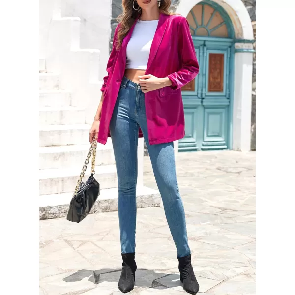 Happy Sailed Women's Velvet Blazer Jackets Casual Long Sleeve Lapel Collar Pocketed Blazer Suits Work Outfits