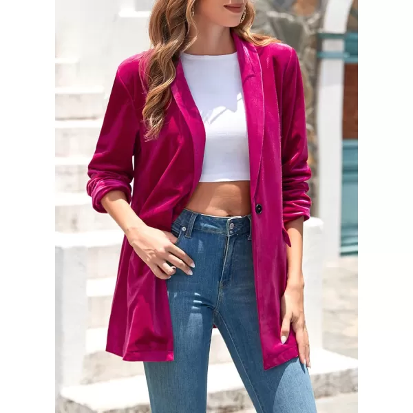Happy Sailed Women's Velvet Blazer Jackets Casual Long Sleeve Lapel Collar Pocketed Blazer Suits Work Outfits
