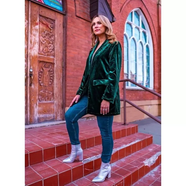 Happy Sailed Women's Velvet Blazer Jackets Casual Long Sleeve Lapel Collar Pocketed Blazer Suits Work Outfits