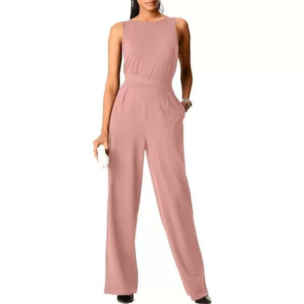 Happy Sailed Jumpsuits for Women Sleeveless Crewneck Cross Waist Wide Leg Long Pants Romper Dressy Business Casual Outfits