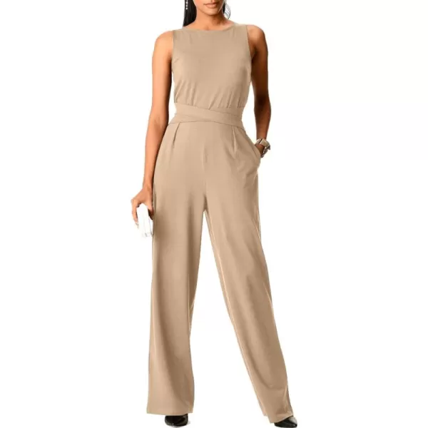 Happy Sailed Jumpsuits for Women Sleeveless Crewneck Cross Waist Wide Leg Long Pants Romper Dressy Business Casual Outfits