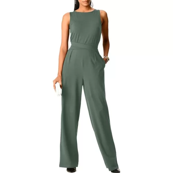 Happy Sailed Jumpsuits for Women Sleeveless Crewneck Cross Waist Wide Leg Long Pants Romper Dressy Business Casual Outfits