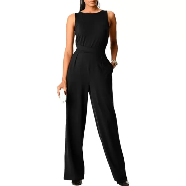 Happy Sailed Jumpsuits for Women Sleeveless Crewneck Cross Waist Wide Leg Long Pants Romper Dressy Business Casual Outfits