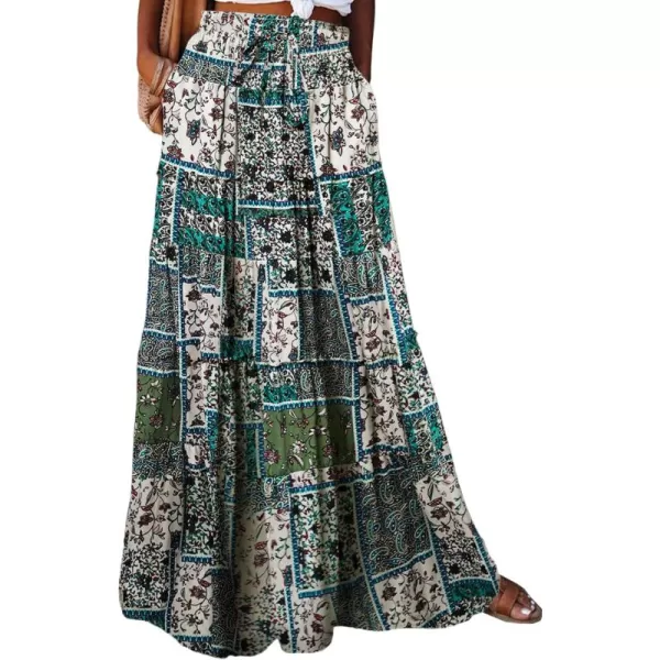 Happy Sailed Womens Floral Print Boho Maxi Skirt Elastic High Waist Pleated Ruffle Flowy Long Skirts S-XL
