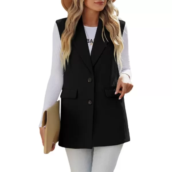 Happy Sailed Womens Long Blazer Vest Trendy Two Button Sleeveless Office Blazers Jacket Suit with Pockets