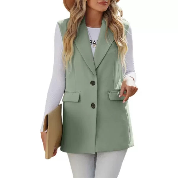 Happy Sailed Womens Long Blazer Vest Trendy Two Button Sleeveless Office Blazers Jacket Suit with Pockets
