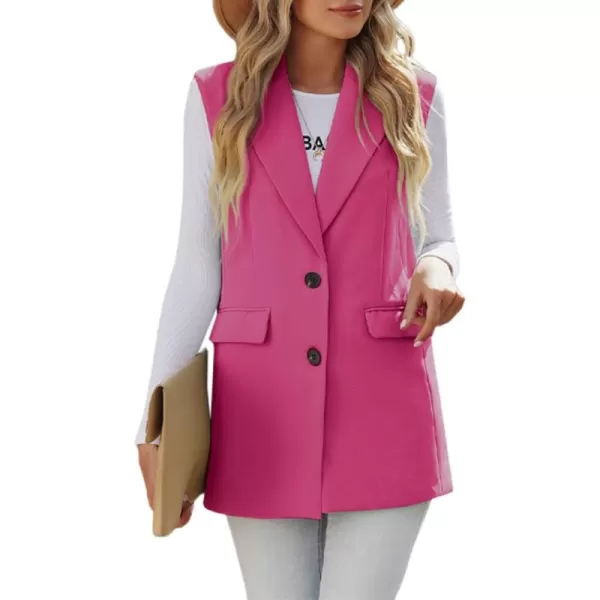 Happy Sailed Womens Long Blazer Vest Trendy Two Button Sleeveless Office Blazers Jacket Suit with Pockets