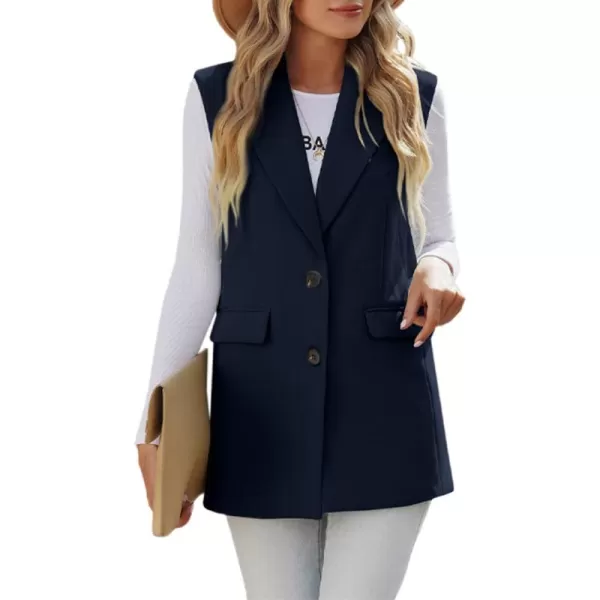 Happy Sailed Womens Long Blazer Vest Trendy Two Button Sleeveless Office Blazers Jacket Suit with Pockets