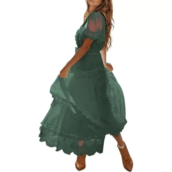 Happy Sailed Womens V Neck Button Down Floral Lace Maxi Dress Short Sleeve Boho Flowy Dresses