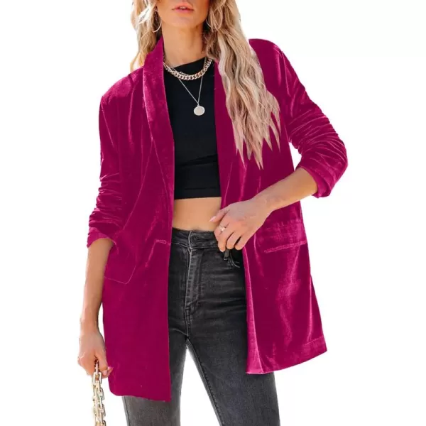Happy Sailed Women's Velvet Blazer Jackets Casual Long Sleeve Lapel Collar Pocketed Blazer Suits Work Outfits
