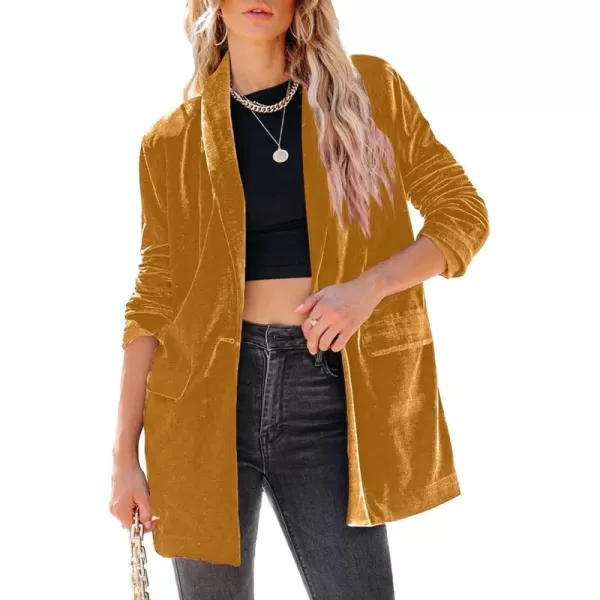 Happy Sailed Women's Velvet Blazer Jackets Casual Long Sleeve Lapel Collar Pocketed Blazer Suits Work Outfits