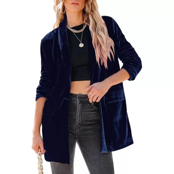 Happy Sailed Women's Velvet Blazer Jackets Casual Long Sleeve Lapel Collar Pocketed Blazer Suits Work Outfits