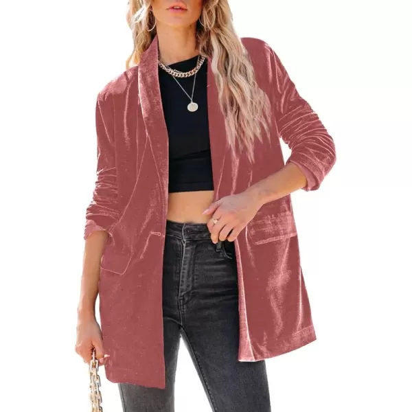 Happy Sailed Women's Velvet Blazer Jackets Casual Long Sleeve Lapel Collar Pocketed Blazer Suits Work Outfits