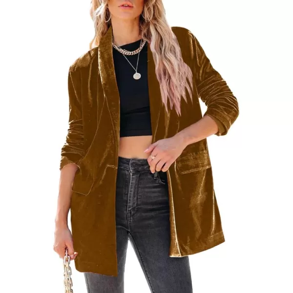 Happy Sailed Women's Velvet Blazer Jackets Casual Long Sleeve Lapel Collar Pocketed Blazer Suits Work Outfits