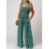 imageHappy Sailed Jumpsuits for Women Summer Casual Floral Print Sleeveless Jumpsuit High Waist Wide Leg Pant Rompers with PocketsDark Green