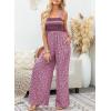 imageHappy Sailed Jumpsuits for Women Summer Casual Floral Print Sleeveless Jumpsuit High Waist Wide Leg Pant Rompers with PocketsPink