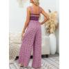 imageHappy Sailed Jumpsuits for Women Summer Casual Floral Print Sleeveless Jumpsuit High Waist Wide Leg Pant Rompers with PocketsPink