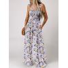 imageHappy Sailed Jumpsuits for Women Summer Casual Floral Print Sleeveless Jumpsuit High Waist Wide Leg Pant Rompers with PocketsPurple