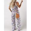 imageHappy Sailed Jumpsuits for Women Summer Casual Floral Print Sleeveless Jumpsuit High Waist Wide Leg Pant Rompers with PocketsPurple
