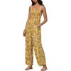 imageHappy Sailed Jumpsuits for Women Summer Casual Floral Print Sleeveless Jumpsuit High Waist Wide Leg Pant Rompers with PocketsYellow