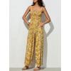 imageHappy Sailed Jumpsuits for Women Summer Casual Floral Print Sleeveless Jumpsuit High Waist Wide Leg Pant Rompers with PocketsYellow
