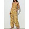 imageHappy Sailed Jumpsuits for Women Summer Casual Floral Print Sleeveless Jumpsuit High Waist Wide Leg Pant Rompers with PocketsYellow