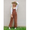 imageHappy Sailed Women Corduroy Overalls Winter Fall Casual Loose Sleeveless Adjustable Strap Wide Leg Jumpsuits with PocketsBrown